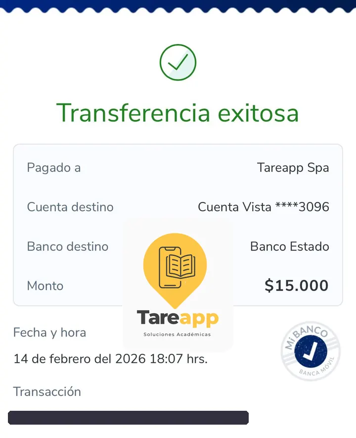 Comprobante de pago de $15.000 a Tareapp, febrero 2026