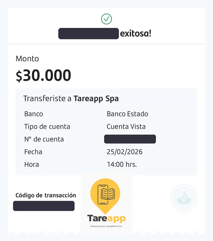 Comprobante de pago de $30.000 a Tareapp, febrero 2026
