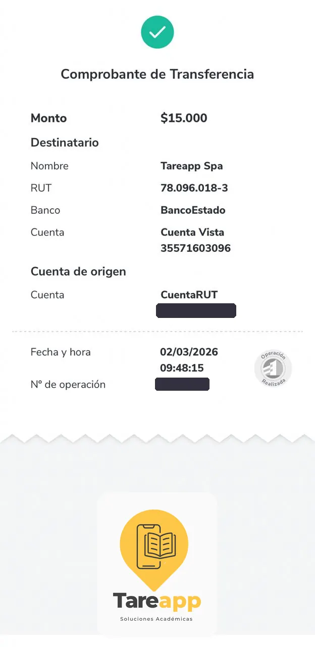 Comprobante de pago de $15.000 a Tareapp, marzo 2026