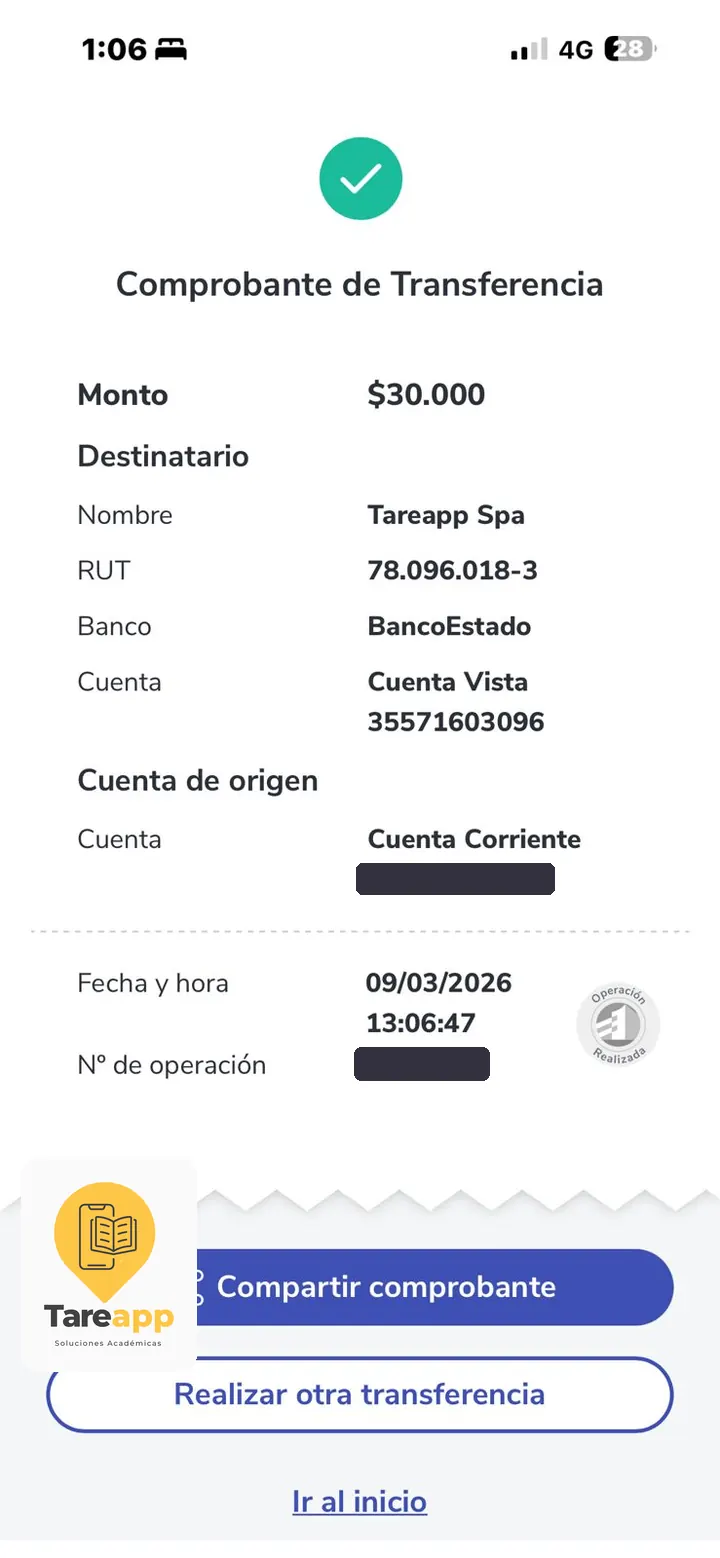 Comprobante de pago de $30.000 a Tareapp, marzo 2026