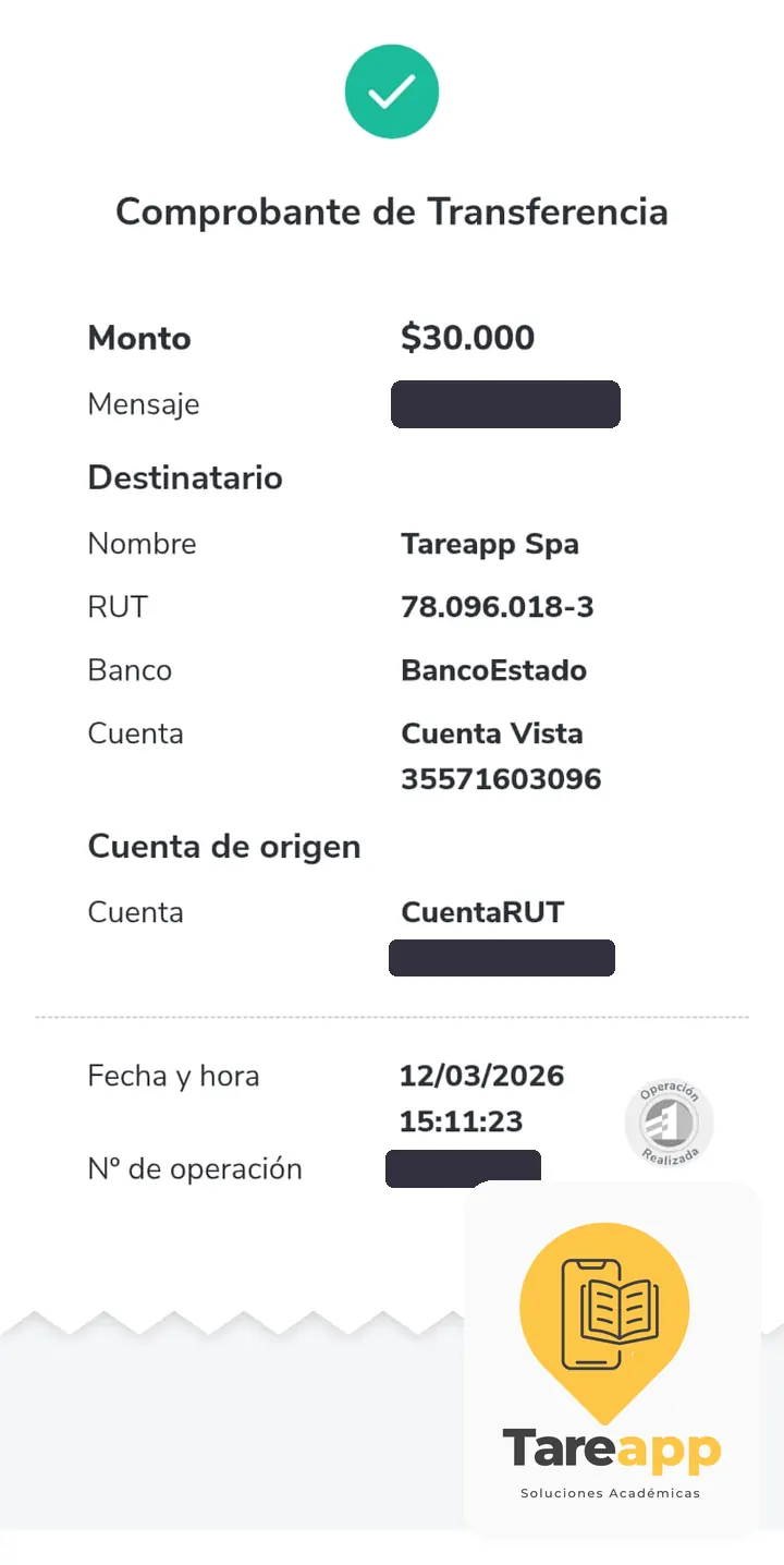 Comprobante de pago de $30.000 a Tareapp, marzo 2026