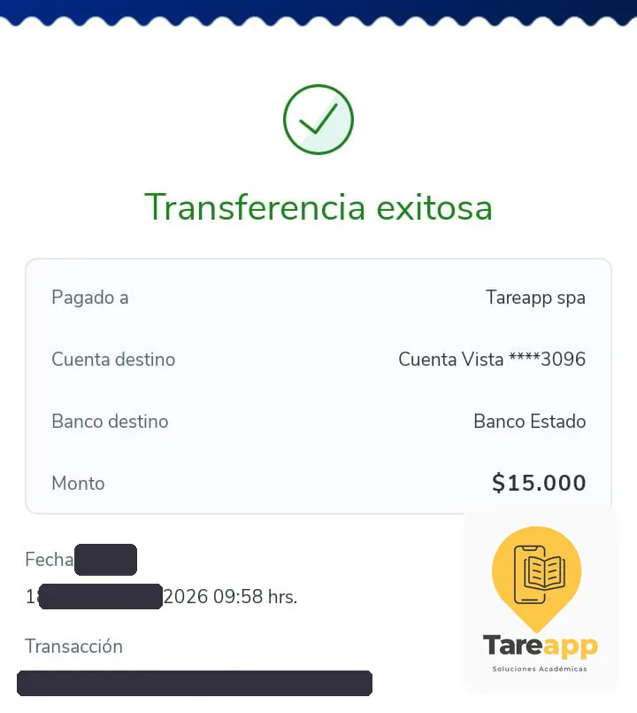 Comprobante de pago de $15.000 a Tareapp, marzo 2026