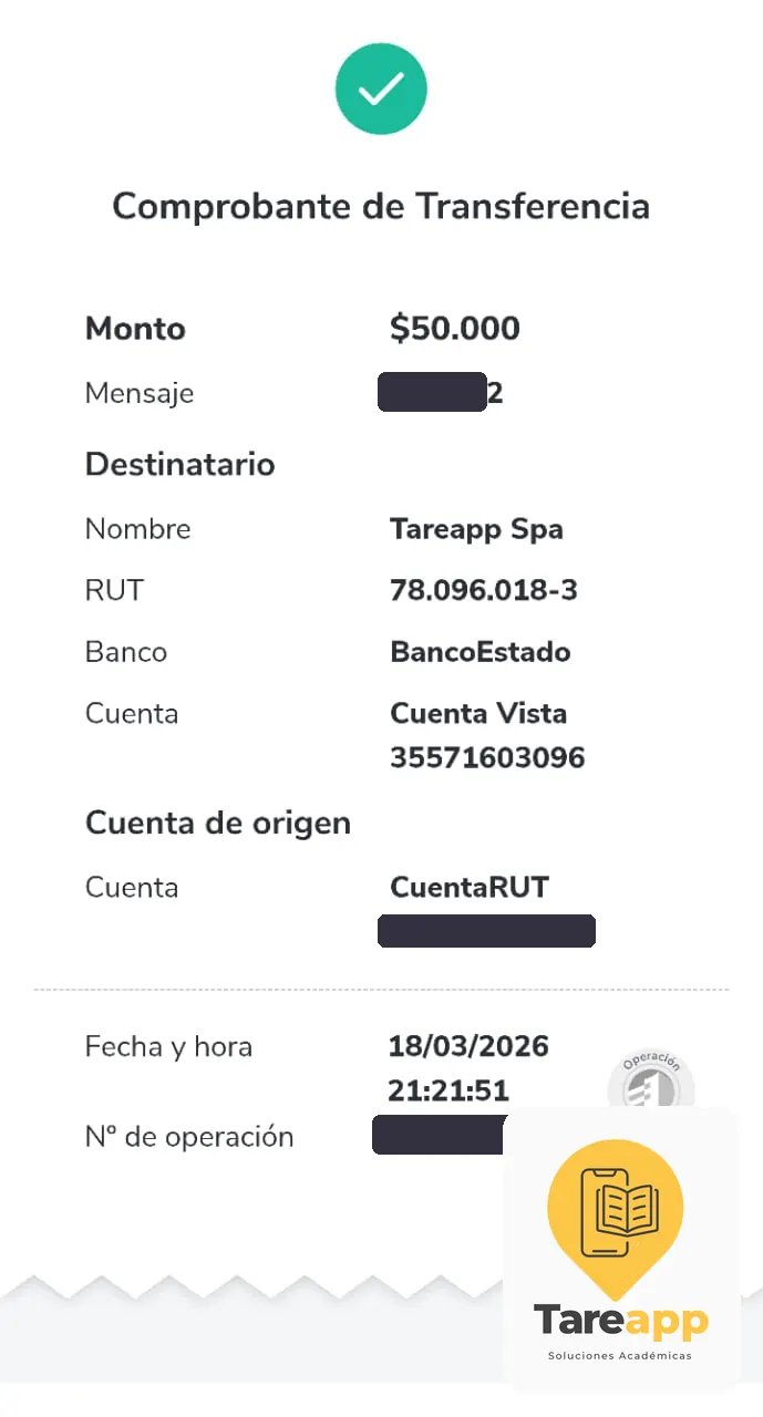 Comprobante de pago de $50.000 a Tareapp, marzo 2026