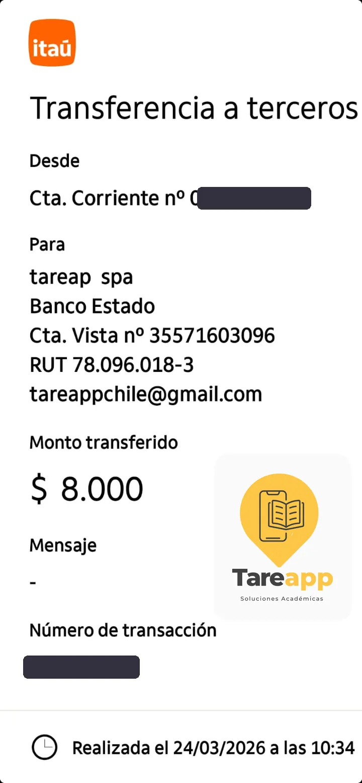 Comprobante de pago de $8.000 a Tareapp, marzo 2026