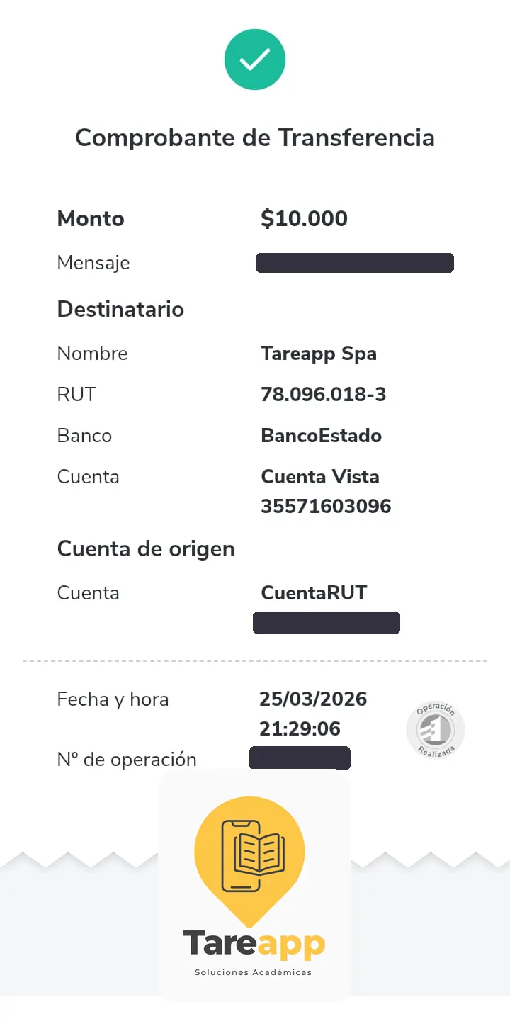 Comprobante de pago de $10.000 a Tareapp, marzo 2026