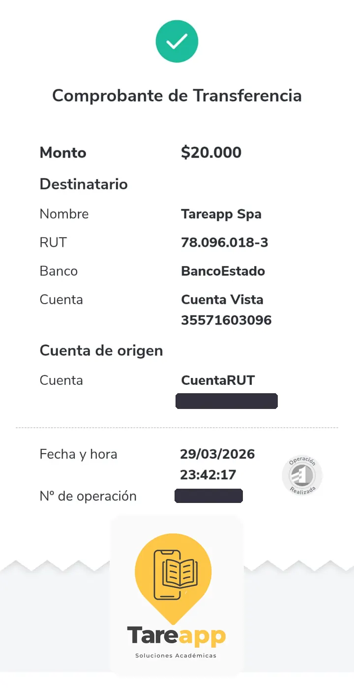 Comprobante de pago de $20.000 a Tareapp, marzo 2026