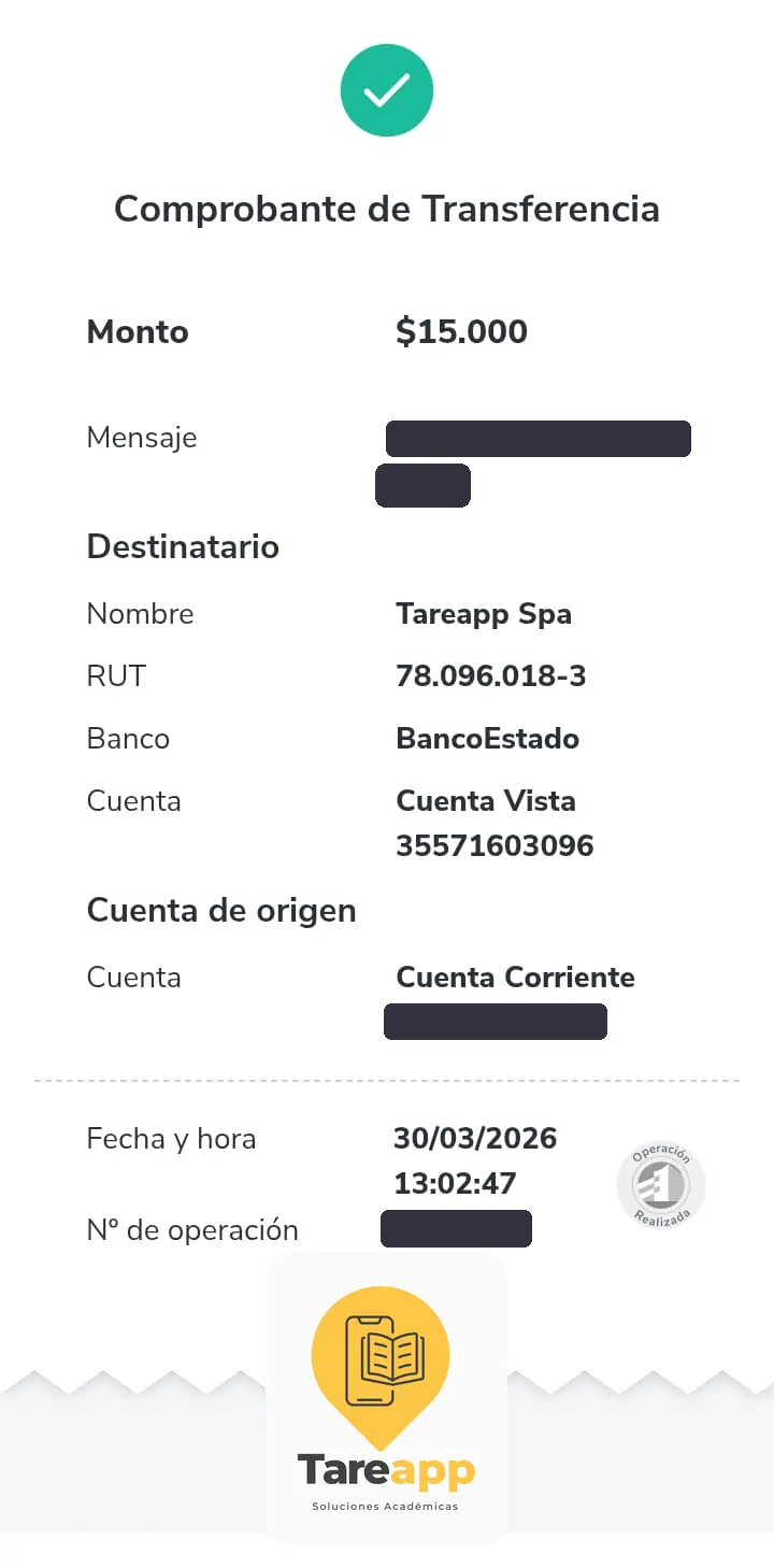 Comprobante de pago de $15.000 a Tareapp, marzo 2026