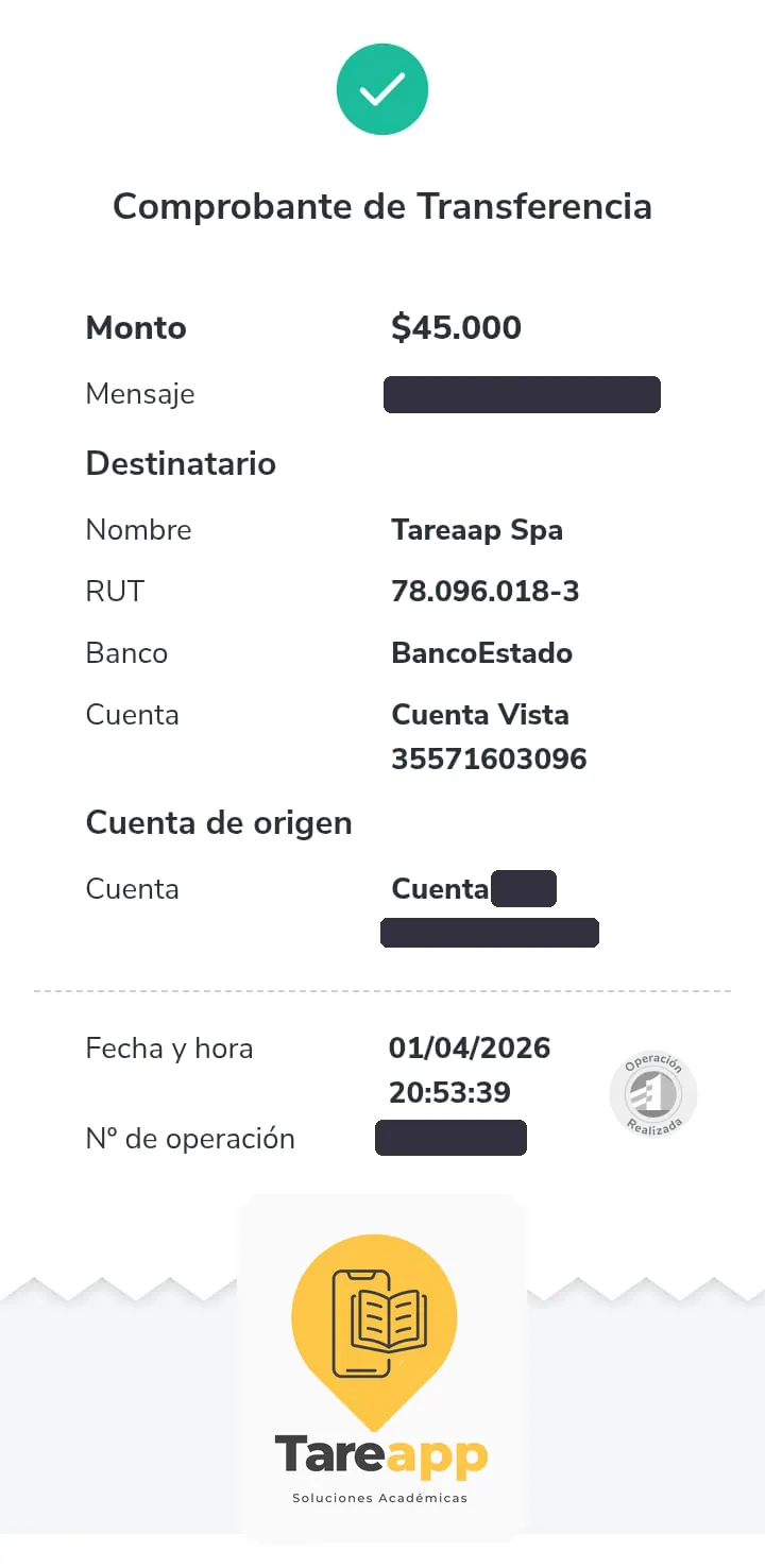 Comprobante de pago de $45.000 a Tareapp, abril 2026