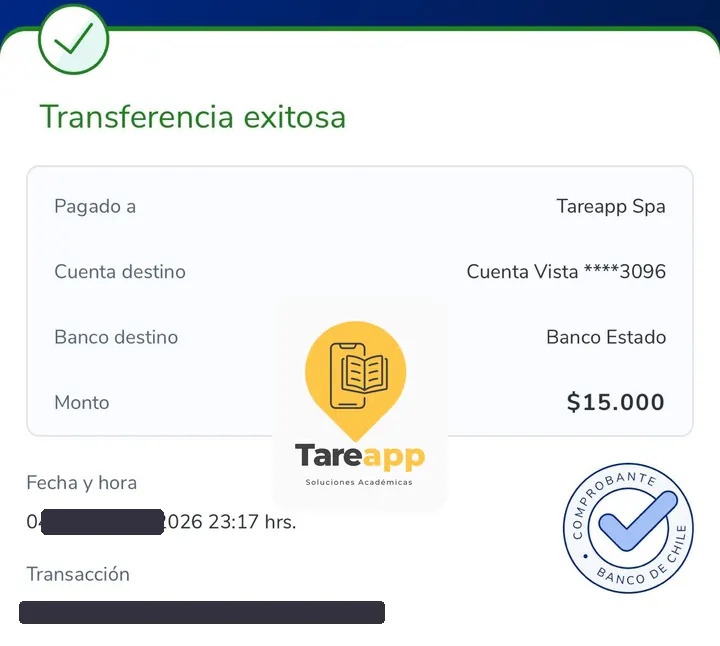 Comprobante de pago de $15.000 a Tareapp, abril 2026
