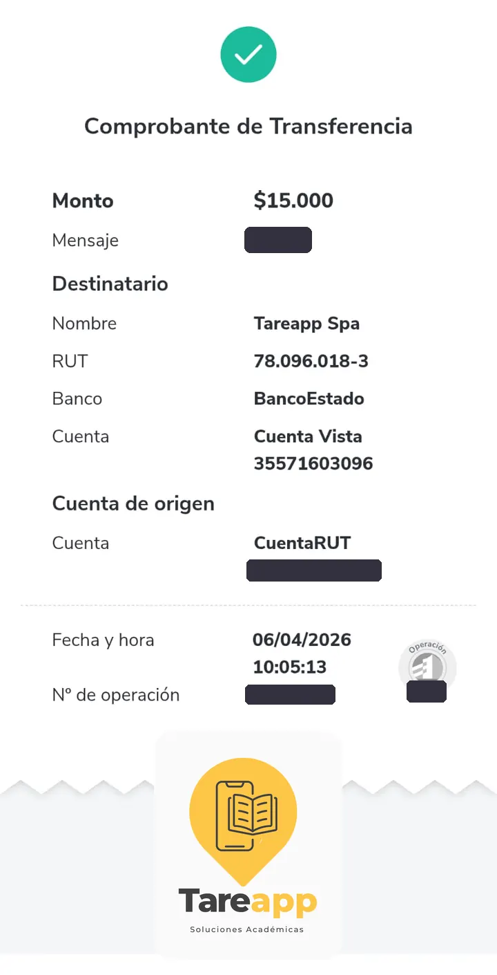 Comprobante de pago de $15.000 a Tareapp, abril 2026