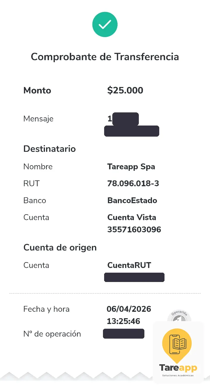 Comprobante de pago de $25.000 a Tareapp, abril 2026
