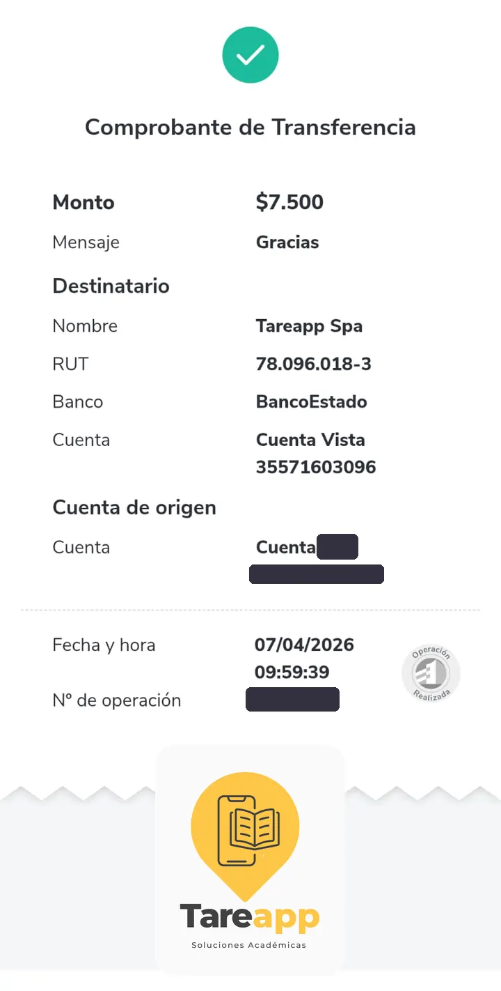 Comprobante de pago de $7.500 a Tareapp, abril 2026