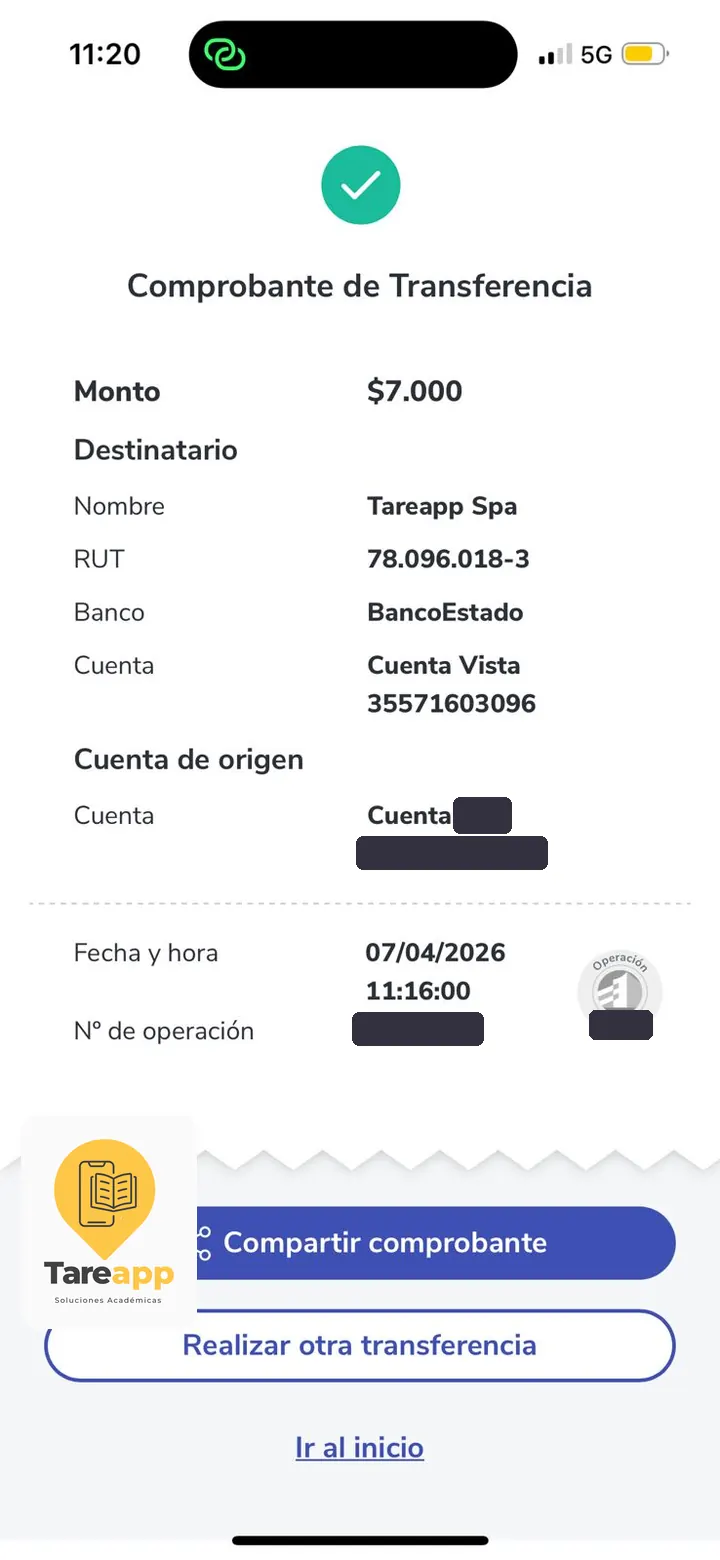 Comprobante de pago de $7.000 a Tareapp, abril 2026
