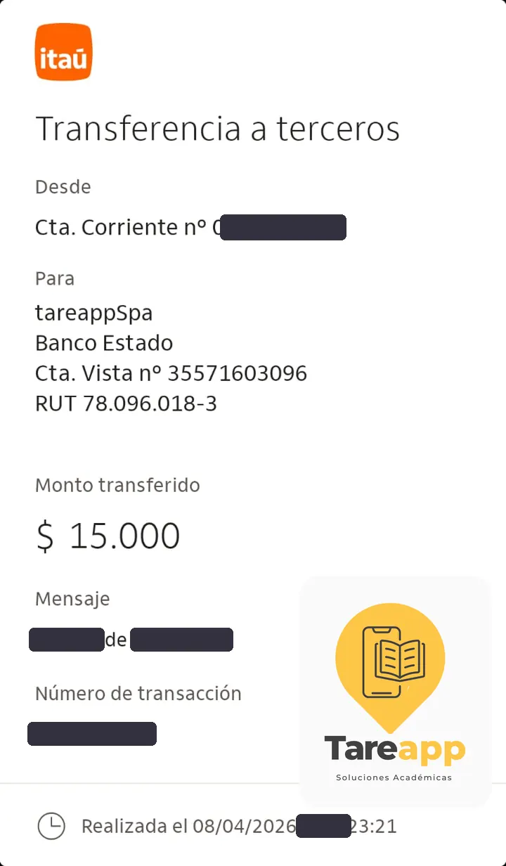 Comprobante de pago de $15.000 a Tareapp, abril 2026