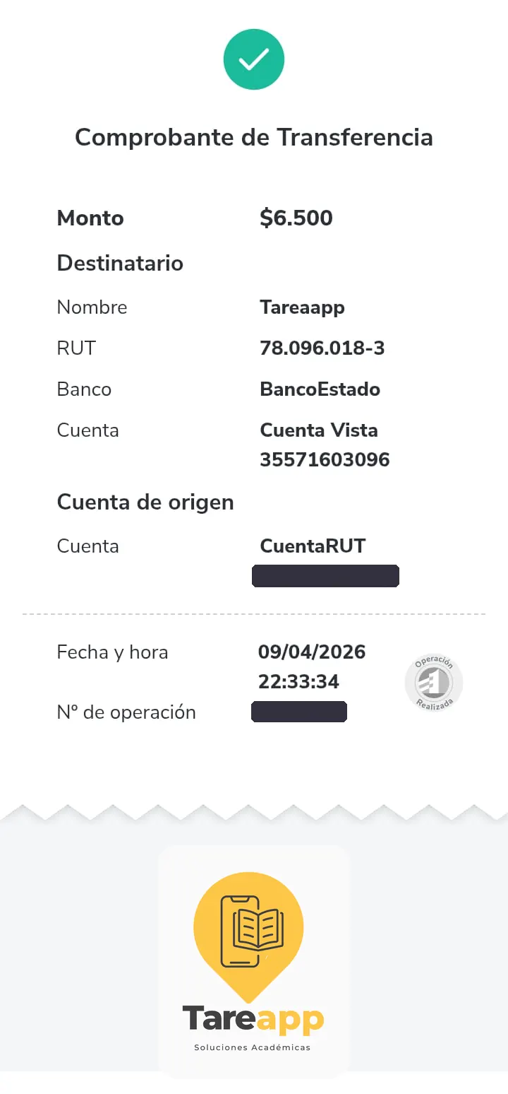 Comprobante de pago de $6.500 a Tareapp, abril 2026