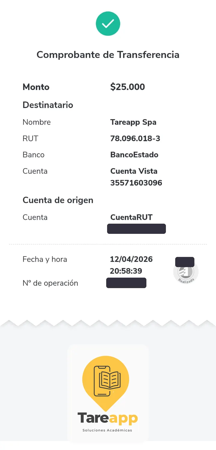 Comprobante de pago de $25.000 a Tareapp, abril 2026