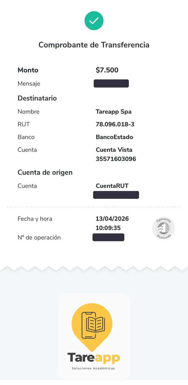 Comprobante de pago de $7.500 a Tareapp, abril 2026