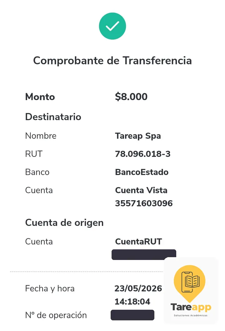 Comprobante de pago de $8.000 a Tareapp, mayo 2026