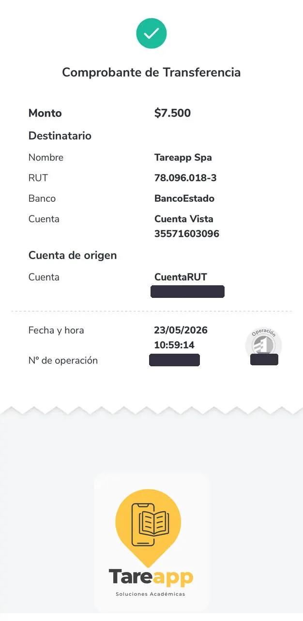 Comprobante de pago de $7.500 a Tareapp, mayo 2026