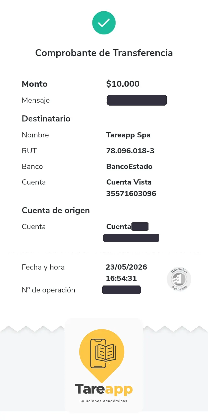 Comprobante de pago de $10.000 a Tareapp, mayo 2026