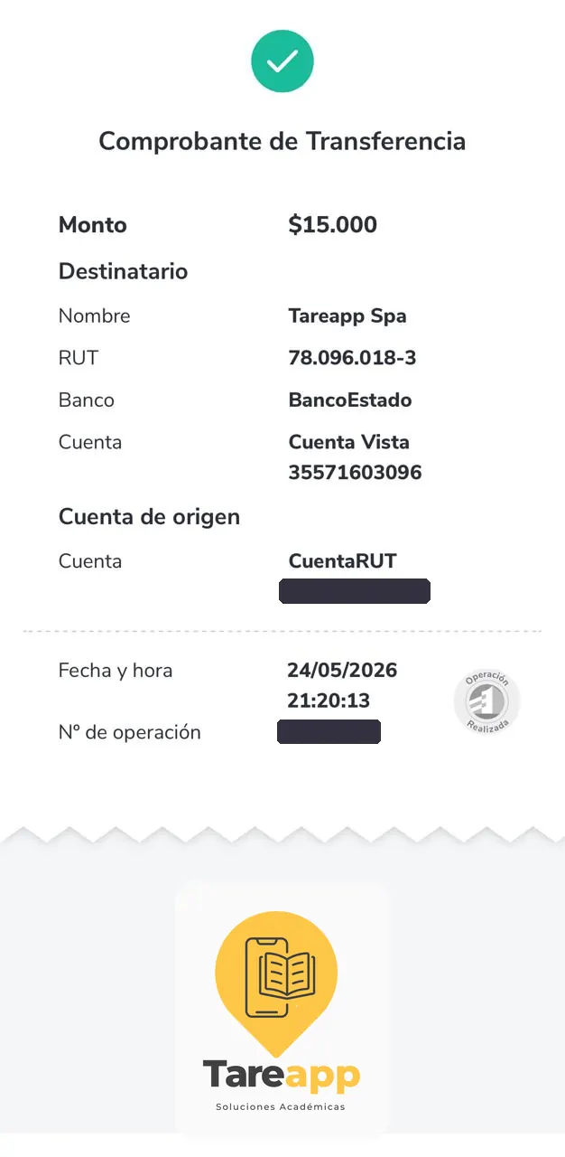Comprobante de pago de $15.000 a Tareapp, mayo 2026