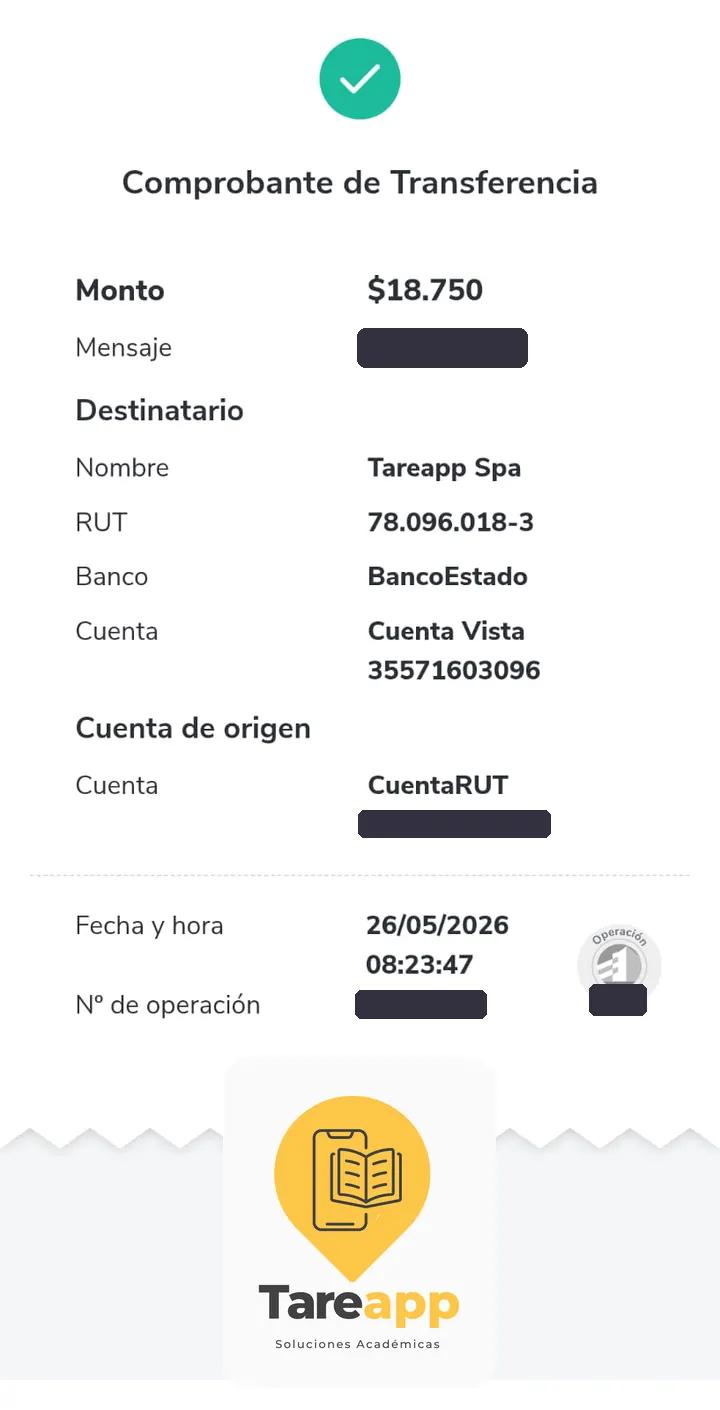 Comprobante de pago de $18.750 a Tareapp, mayo 2026