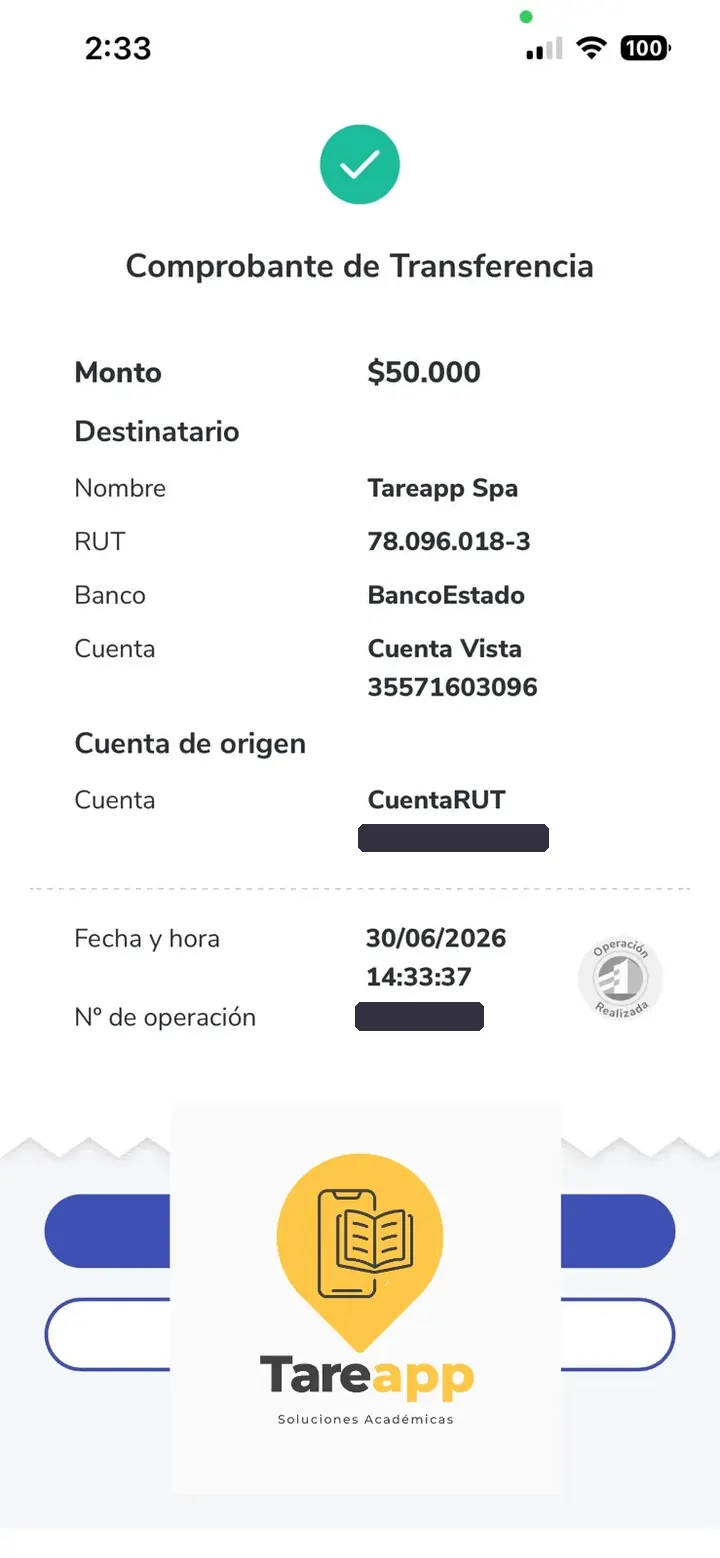 Comprobante de pago de $50.000 a Tareapp, junio 2026