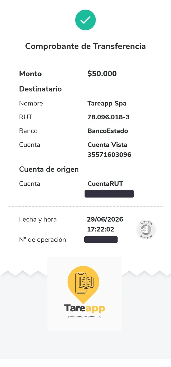 Comprobante de pago de $50.000 a Tareapp, junio 2026
