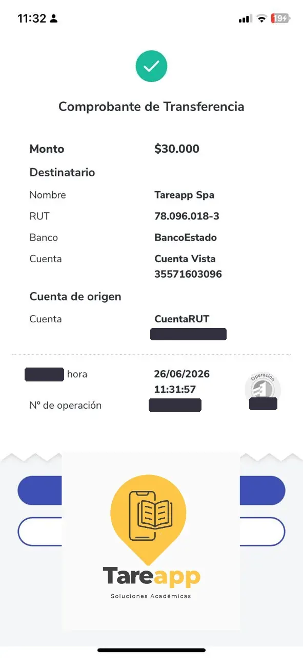 Comprobante de pago de $30.000 a Tareapp, junio 2026