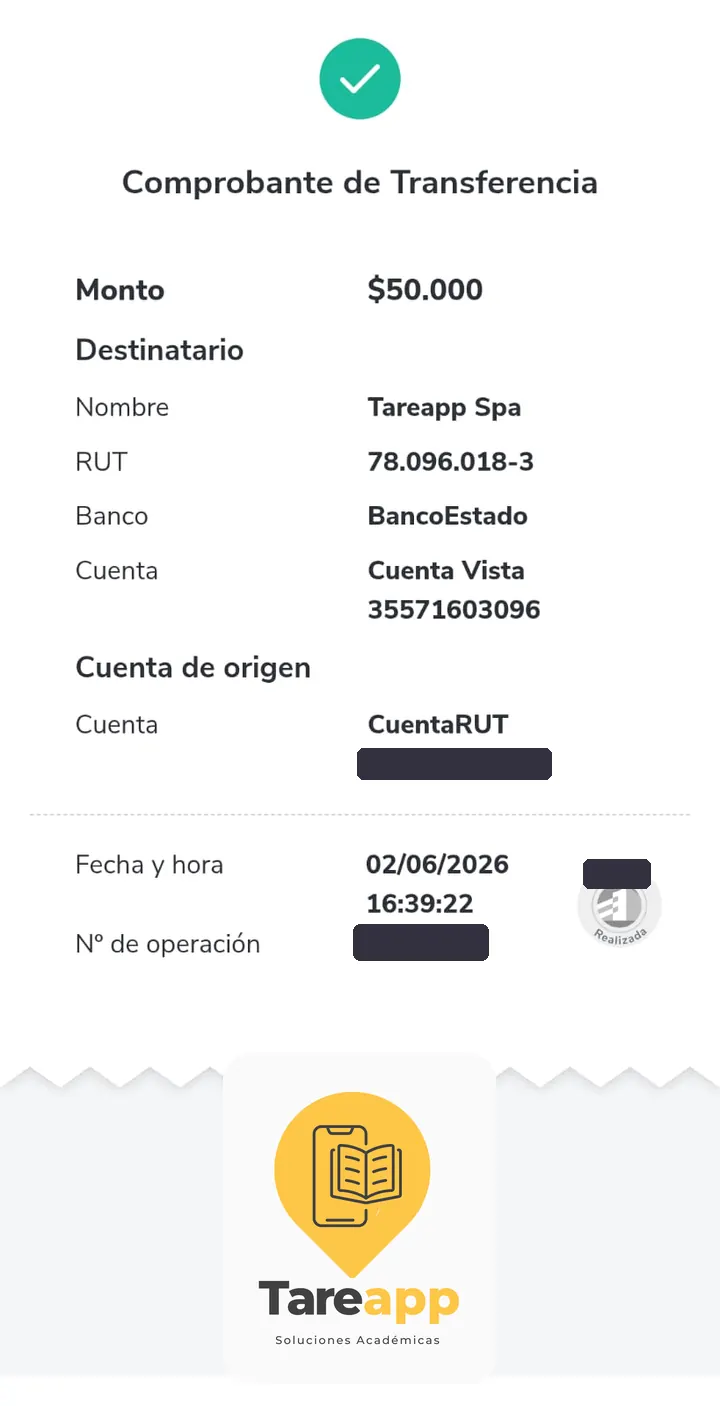 Comprobante de pago de $50.000 a Tareapp, junio 2026