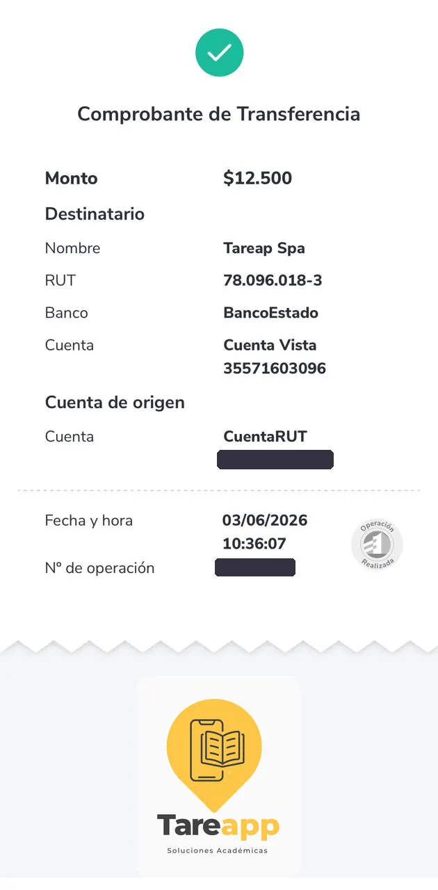 Comprobante de pago de $12.500 a Tareapp, junio 2026