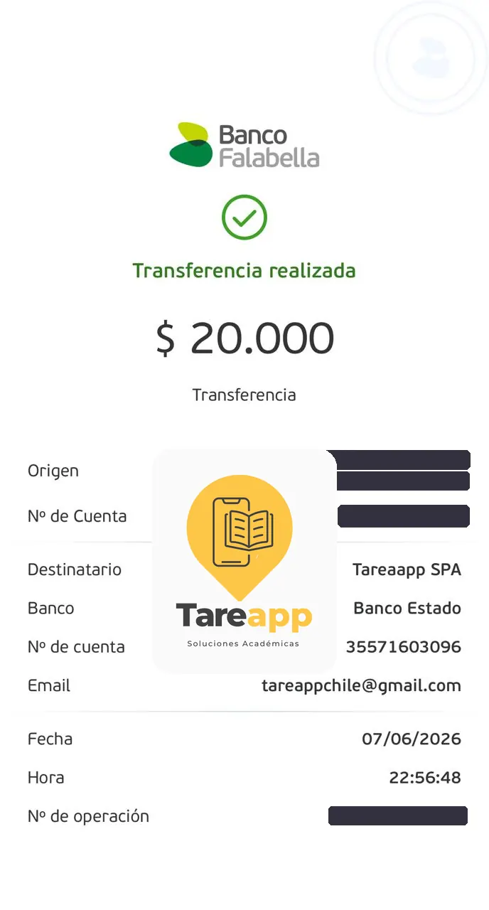Comprobante de pago de $20.000 a Tareapp, junio 2026