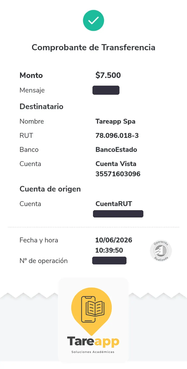 Comprobante de pago de $7.500 a Tareapp, junio 2026