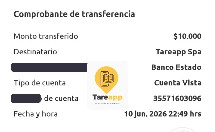 Comprobante de pago de $10.000 a Tareapp, junio 2026