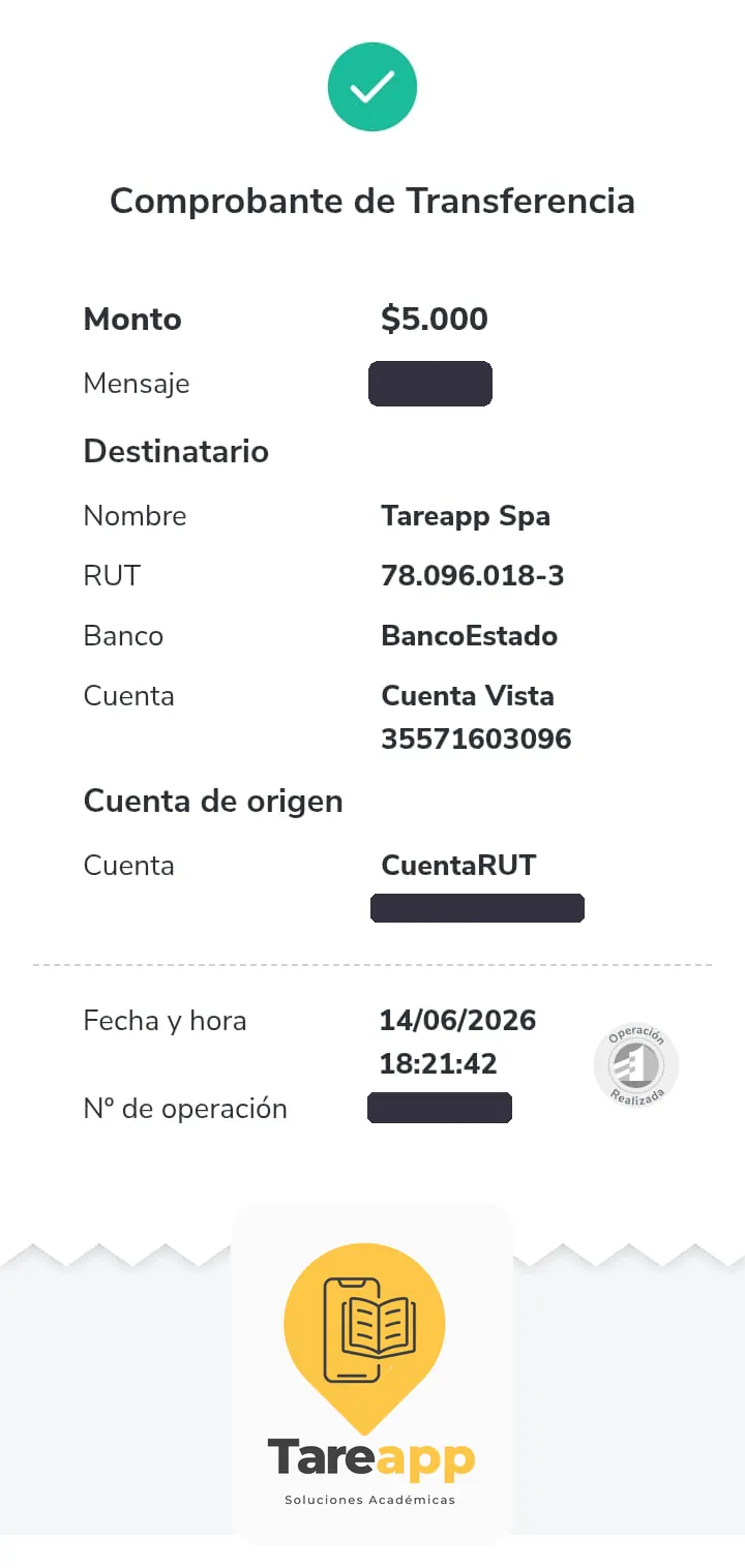 Comprobante de pago de $5.000 a Tareapp, junio 2026