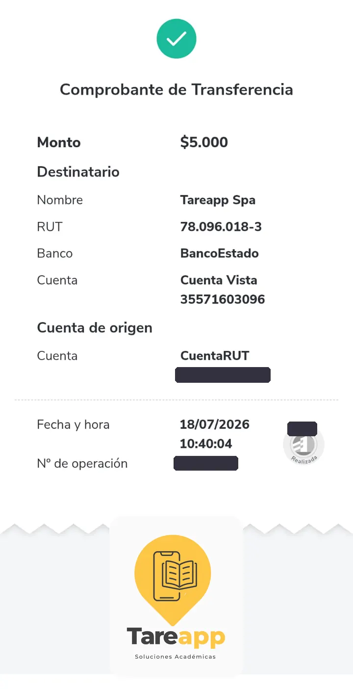 Comprobante de pago de $5.000 a Tareapp, julio 2026