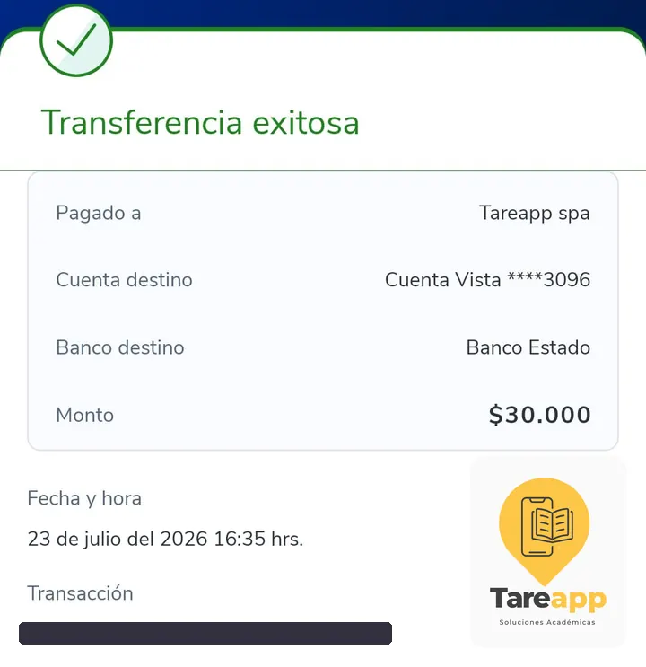 Comprobante de pago de $30.000 a Tareapp, julio 2026