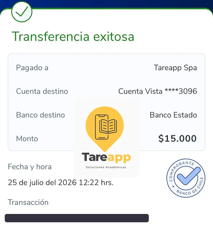 Comprobante de pago de $15.000 a Tareapp, julio 2026