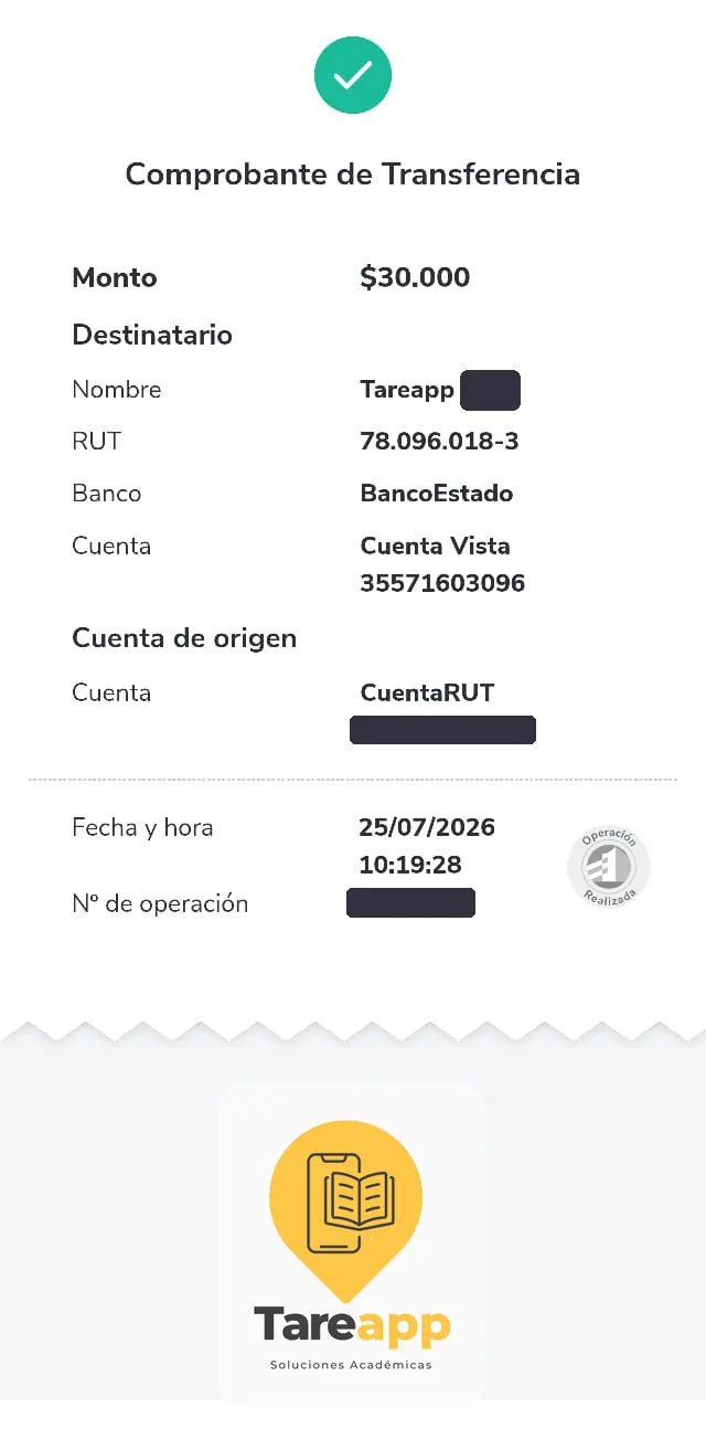 Comprobante de pago de $30.000 a Tareapp, julio 2026
