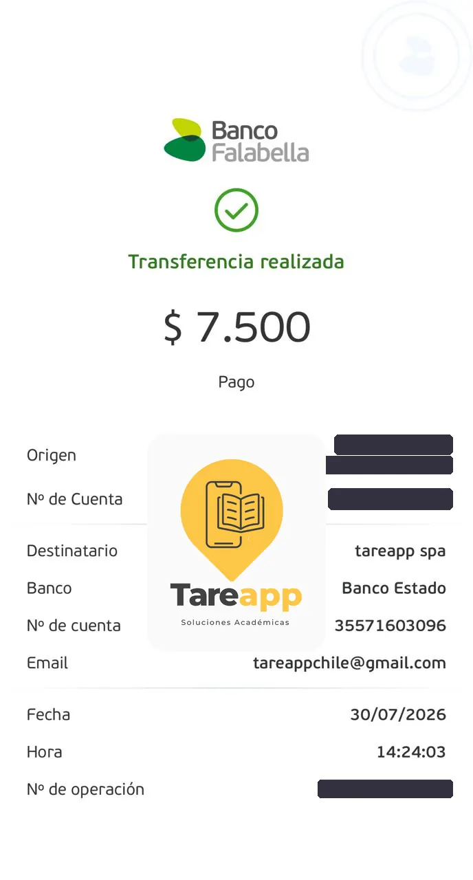 Comprobante de pago de $7.500 a Tareapp, julio 2026