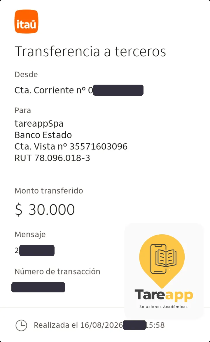 Comprobante de pago de $30.000 a Tareapp, agosto 2026