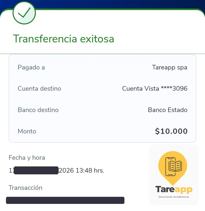 Comprobante de pago de $10.000 a Tareapp, agosto 2026