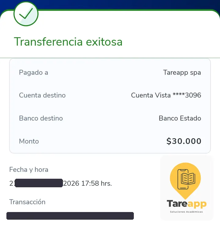 Comprobante de pago de $30.000 a Tareapp, agosto 2026