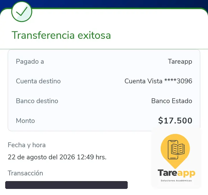 Comprobante de pago de $17.500 a Tareapp, agosto 2026