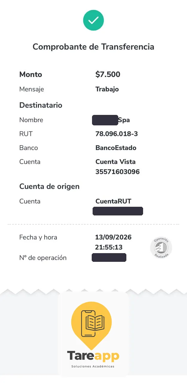 Comprobante de pago de $7.500 a Tareapp, septiembre 2026
