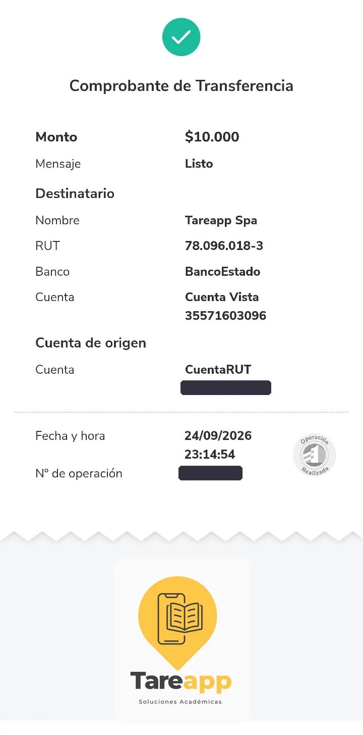 Comprobante de pago de $10.000 a Tareapp, septiembre 2026