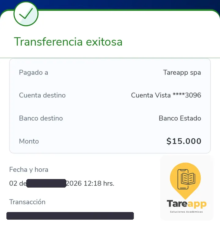 Comprobante de pago de $15.000 a Tareapp, octubre 2026