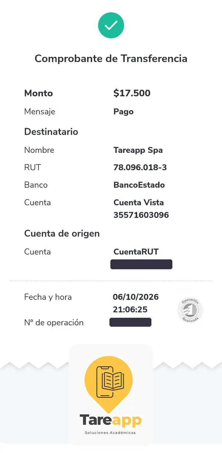 Comprobante de pago de $17.500 a Tareapp, octubre 2026