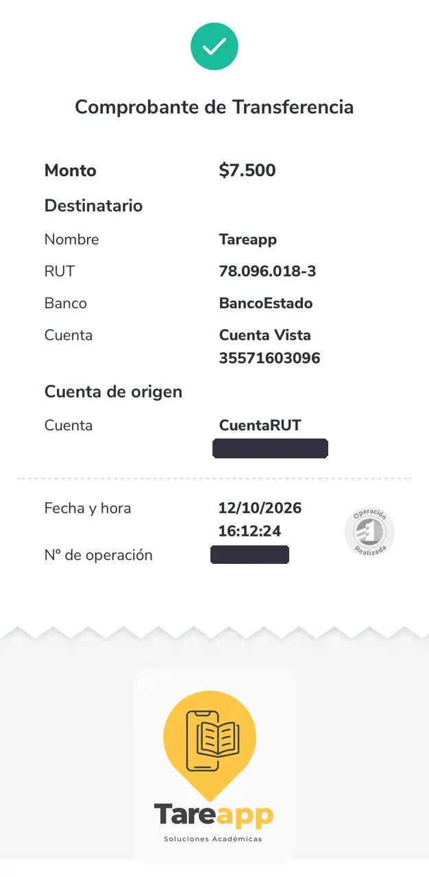 Comprobante de pago de $7.500 a Tareapp, octubre 2026