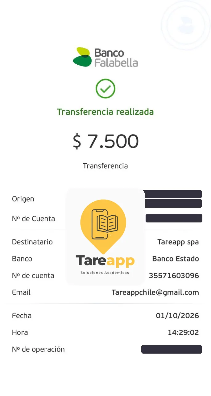 Comprobante de pago de $7.500 a Tareapp, octubre 2026